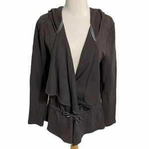 Fluent Life XL brown‎ hooded waterfall lapel jacket with drawstring waist